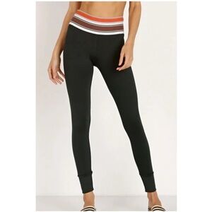 Olympia Vix Black Striped Moto Knee Mid Rise Compression Workout Leggings Small